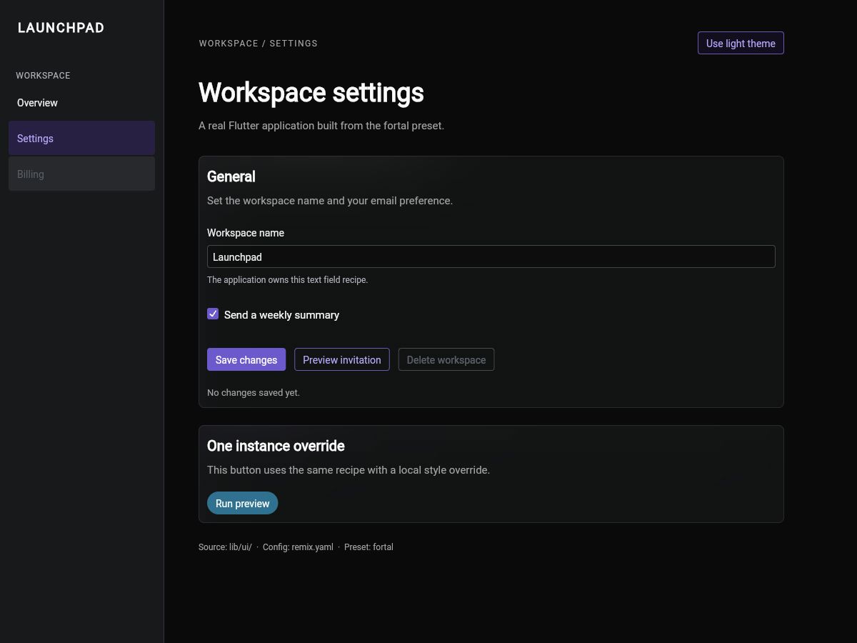 The Fortal settings screen in dark mode