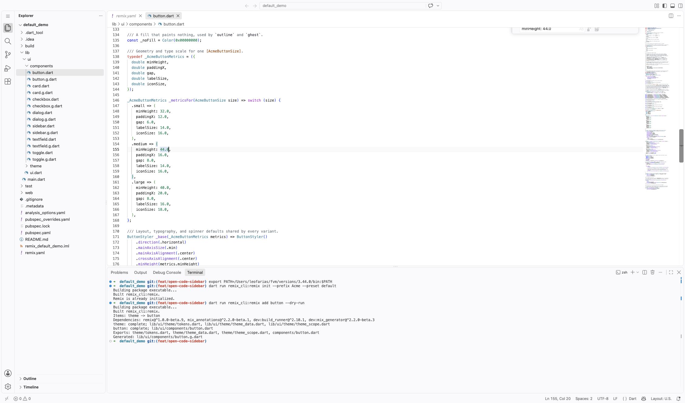 The application-owned recipe with minHeight set to 44.0